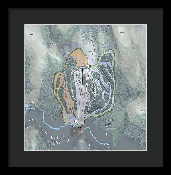Suicide Six Ski Trail Map - Framed Print - Powderaddicts