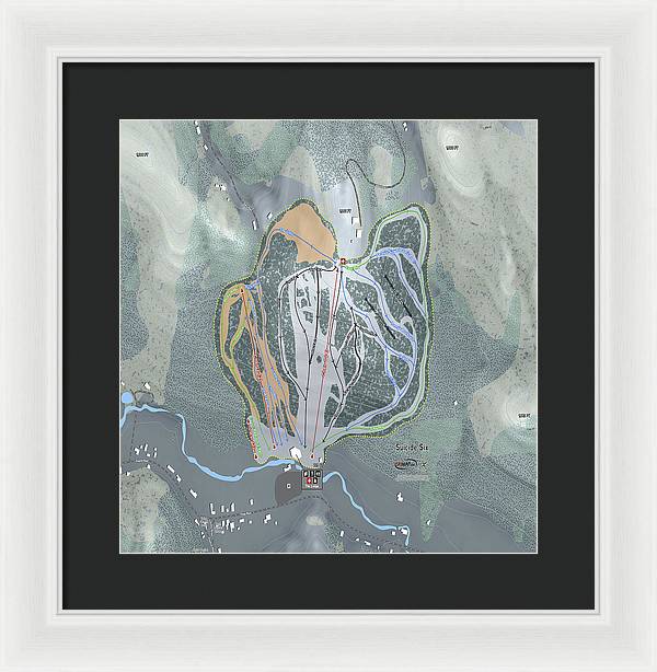 Suicide Six Ski Trail Map - Framed Print - Powderaddicts