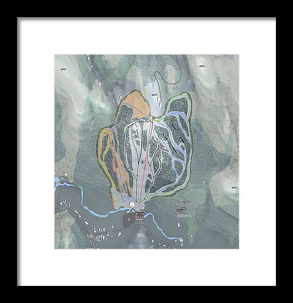 Suicide Six Ski Trail Map - Framed Print - Powderaddicts