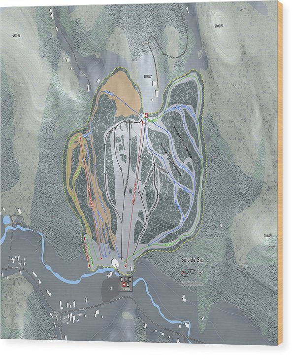 Suicide Six Ski Trail Map - Wood Print - Powderaddicts