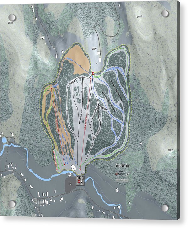 Suicide Six Ski Trail Map - Acrylic Print - Powderaddicts