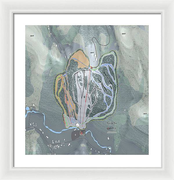 Suicide Six Ski Trail Map - Framed Print - Powderaddicts
