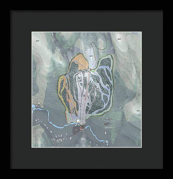 Suicide Six Ski Trail Map - Framed Print - Powderaddicts