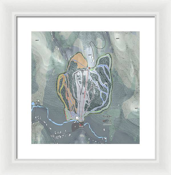 Suicide Six Ski Trail Map - Framed Print - Powderaddicts