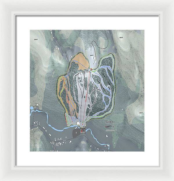 Suicide Six Ski Trail Map - Framed Print - Powderaddicts