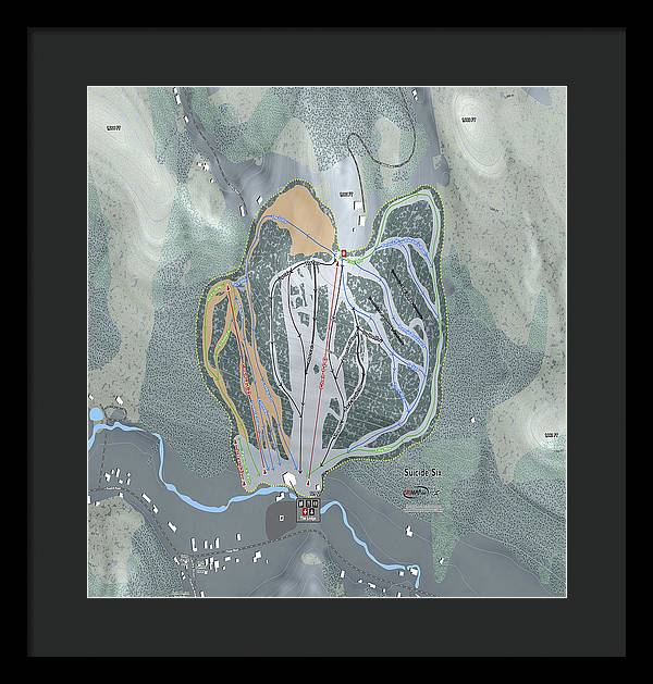 Suicide Six Ski Trail Map - Framed Print - Powderaddicts