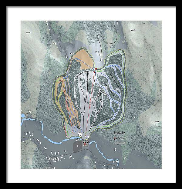 Suicide Six Ski Trail Map - Framed Print - Powderaddicts