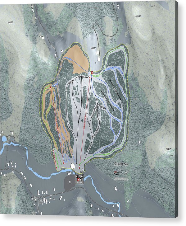 Suicide Six Ski Trail Map - Acrylic Print - Powderaddicts