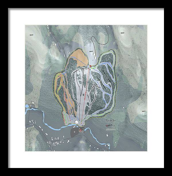 Suicide Six Ski Trail Map - Framed Print - Powderaddicts