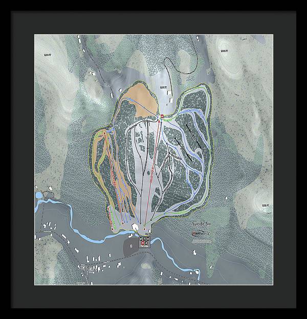 Suicide Six Ski Trail Map - Framed Print - Powderaddicts