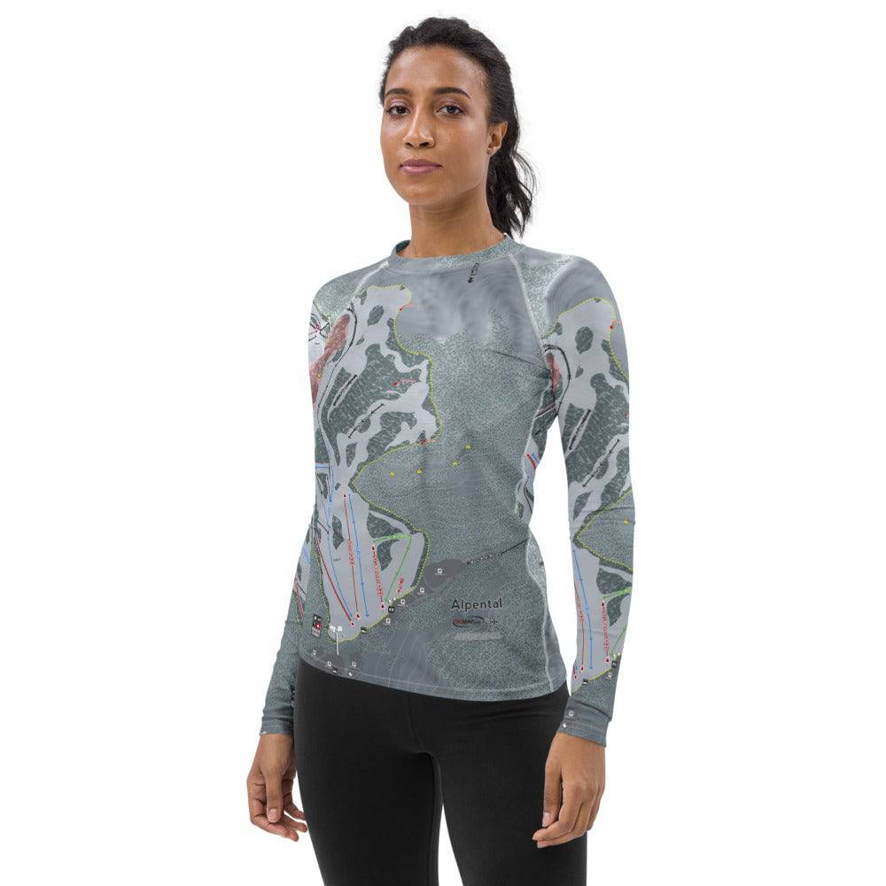 Summit At Snoqualmie Alpental, Washington Ski Trail Map Women's Base Layer Top - Powderaddicts
