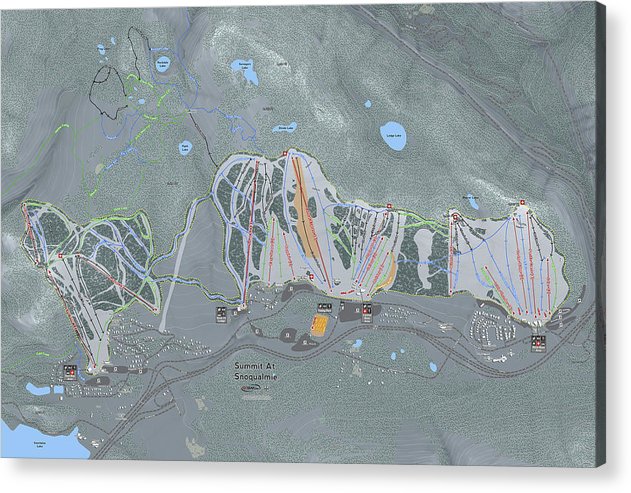 Summit At Snoqualmie Ski Trail Map - Acrylic Print - Powderaddicts