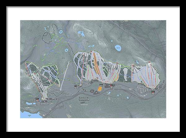 Summit At Snoqualmie Ski Trail Map - Framed Print - Powderaddicts