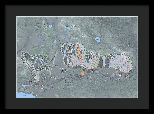 Summit At Snoqualmie Ski Trail Map - Framed Print - Powderaddicts