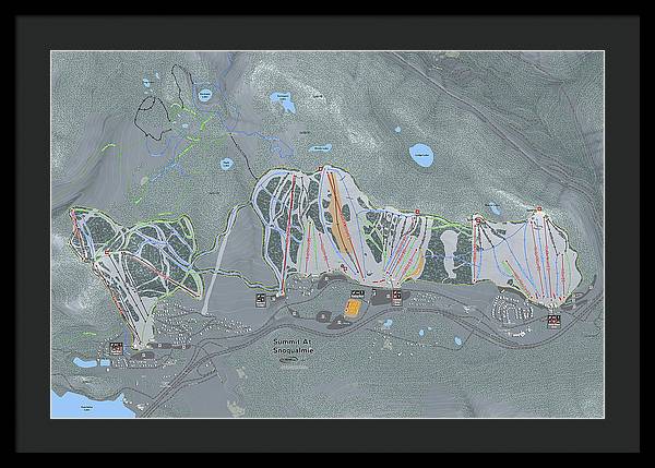 Summit At Snoqualmie Ski Trail Map - Framed Print - Powderaddicts