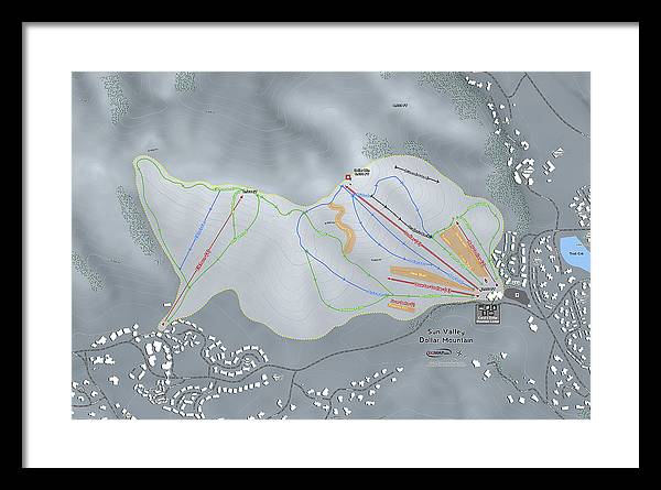 Sun Valley Dollar Mtn Ski Trail Map - Framed Print - Powderaddicts