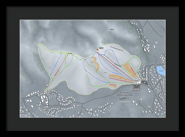 Sun Valley Dollar Mtn Ski Trail Map - Framed Print - Powderaddicts