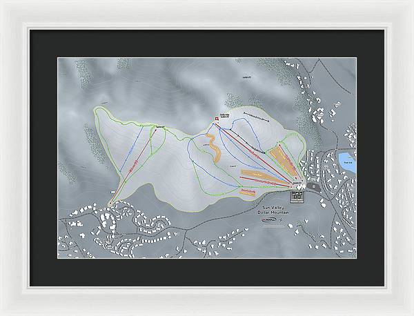Sun Valley Dollar Mtn Ski Trail Map - Framed Print - Powderaddicts