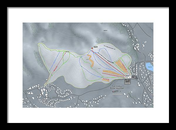 Sun Valley Dollar Mtn Ski Trail Map - Framed Print - Powderaddicts