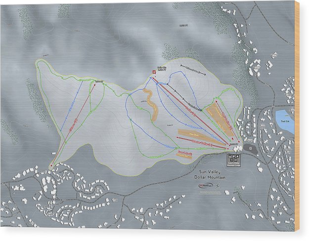 Sun Valley Dollar Mtn Ski Trail Map - Wood Print - Powderaddicts