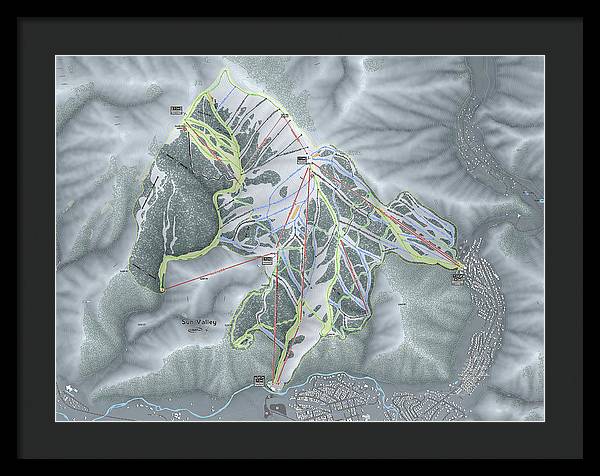 Sun Valley Ski Trail Map - Framed Print - Powderaddicts