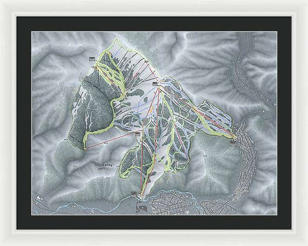 Sun Valley Ski Trail Map - Framed Print - Powderaddicts