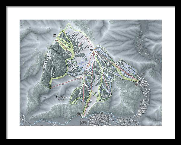 Sun Valley Ski Trail Map - Framed Print - Powderaddicts