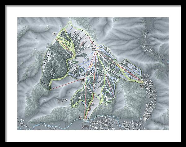 Sun Valley Ski Trail Map - Framed Print - Powderaddicts