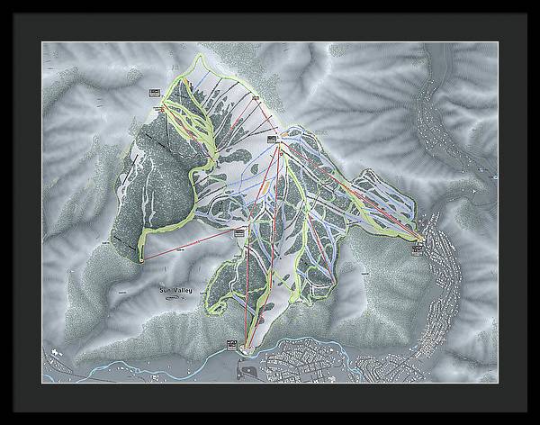 Sun Valley Ski Trail Map - Framed Print - Powderaddicts