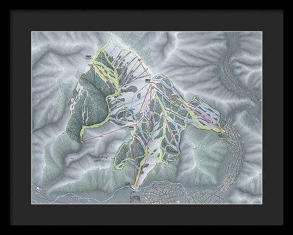 Sun Valley Ski Trail Map - Framed Print - Powderaddicts