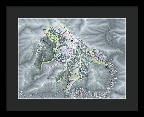 Sun Valley Ski Trail Map - Framed Print - Powderaddicts