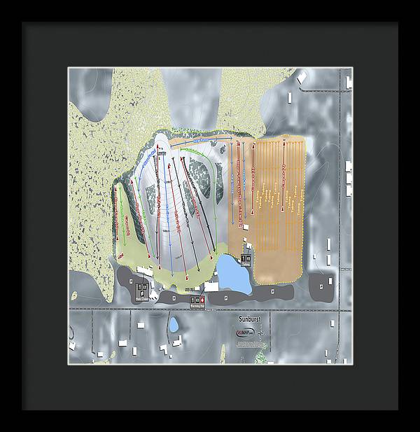 Sunburst Ski Trail Map - Framed Print - Powderaddicts