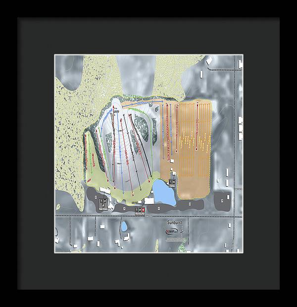 Sunburst Ski Trail Map - Framed Print - Powderaddicts