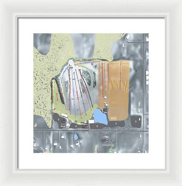 Sunburst Ski Trail Map - Framed Print - Powderaddicts