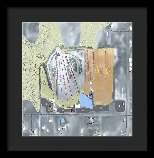 Sunburst Ski Trail Map - Framed Print - Powderaddicts