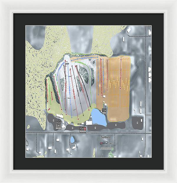 Sunburst Ski Trail Map - Framed Print - Powderaddicts