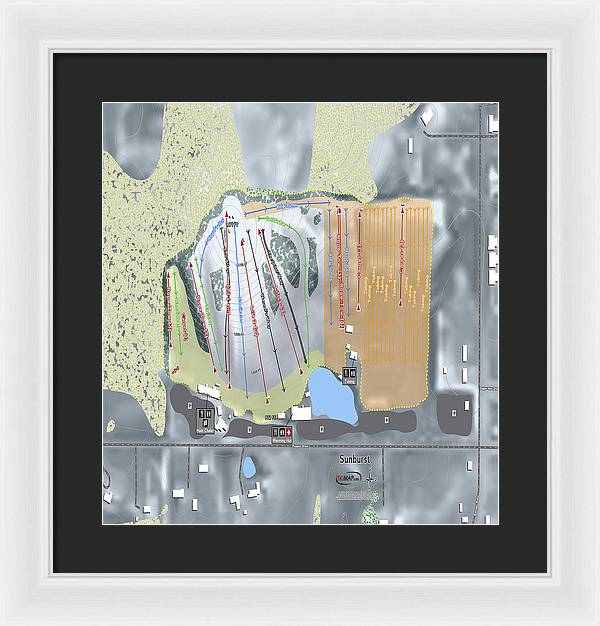 Sunburst Ski Trail Map - Framed Print - Powderaddicts