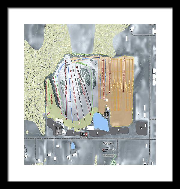 Sunburst Ski Trail Map - Framed Print - Powderaddicts