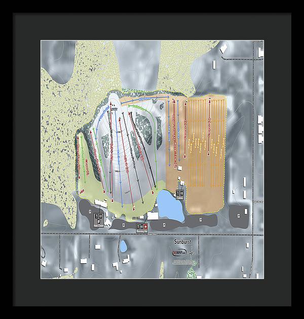 Sunburst Ski Trail Map - Framed Print - Powderaddicts