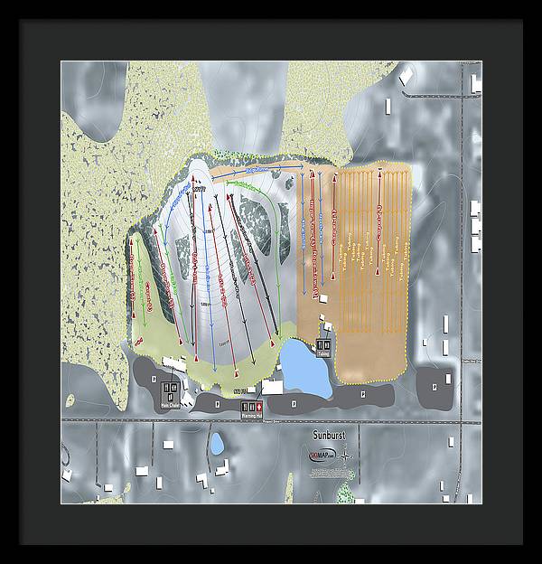 Sunburst Ski Trail Map - Framed Print - Powderaddicts