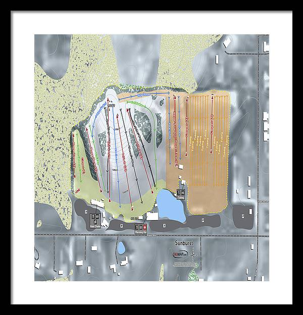 Sunburst Ski Trail Map - Framed Print - Powderaddicts