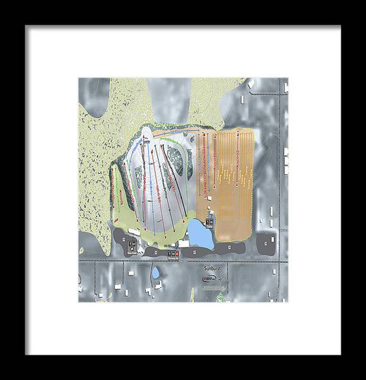 Sunburst Ski Trail Map - Framed Print - Powderaddicts