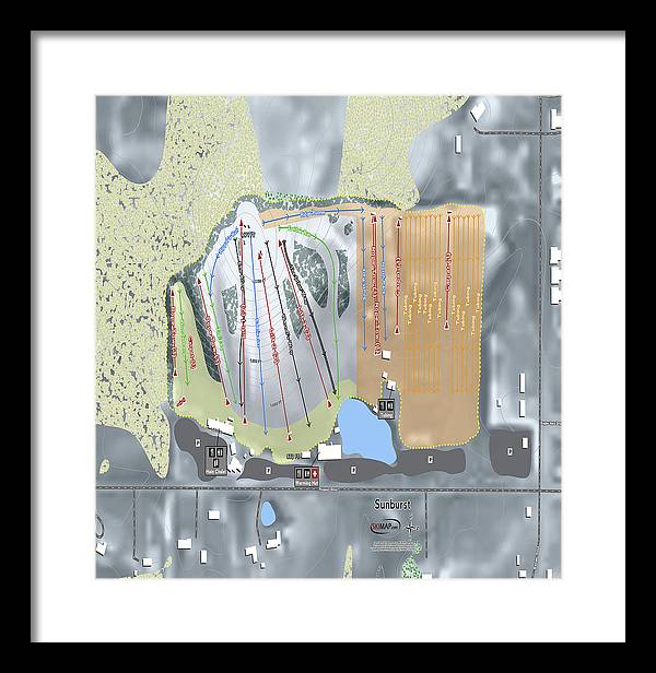 Sunburst Ski Trail Map - Framed Print - Powderaddicts
