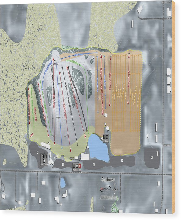 Sunburst Ski Trail Map - Wood Print - Powderaddicts