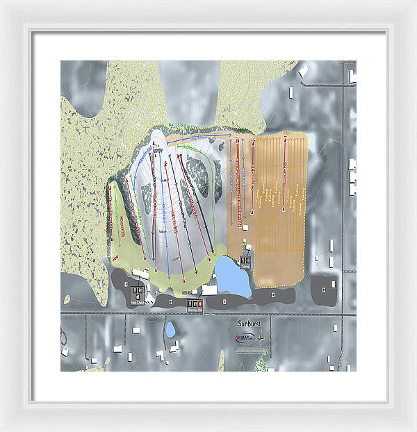 Sunburst Ski Trail Map - Framed Print - Powderaddicts