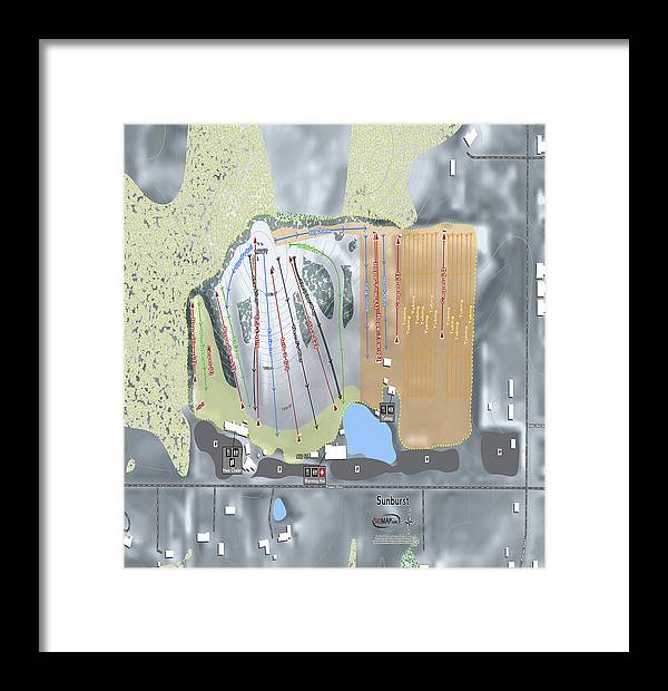 Sunburst Ski Trail Map - Framed Print - Powderaddicts