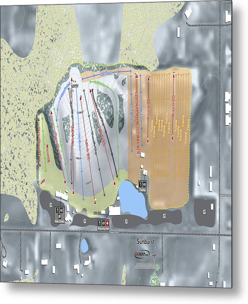 Sunburst Ski Trail Map - Metal Print - Powderaddicts