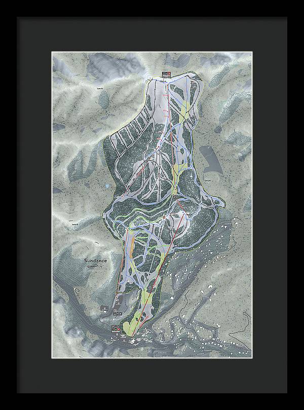 Sundance, Utah Ski Trail Map - Framed Print - Powderaddicts