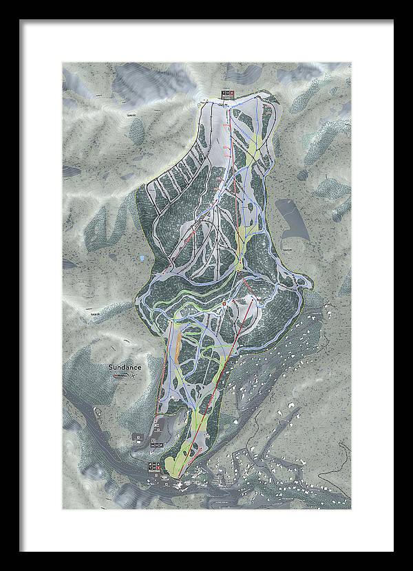 Sundance, Utah Ski Trail Map - Framed Print - Powderaddicts