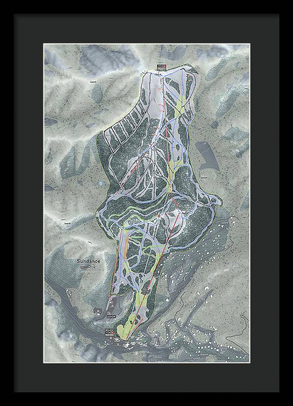 Sundance, Utah Ski Trail Map - Framed Print - Powderaddicts